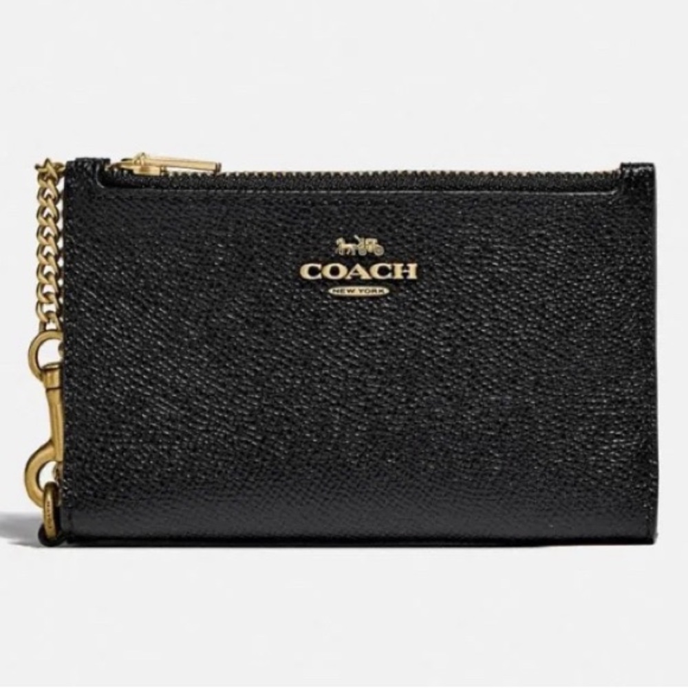 Coach zip chain card case in black